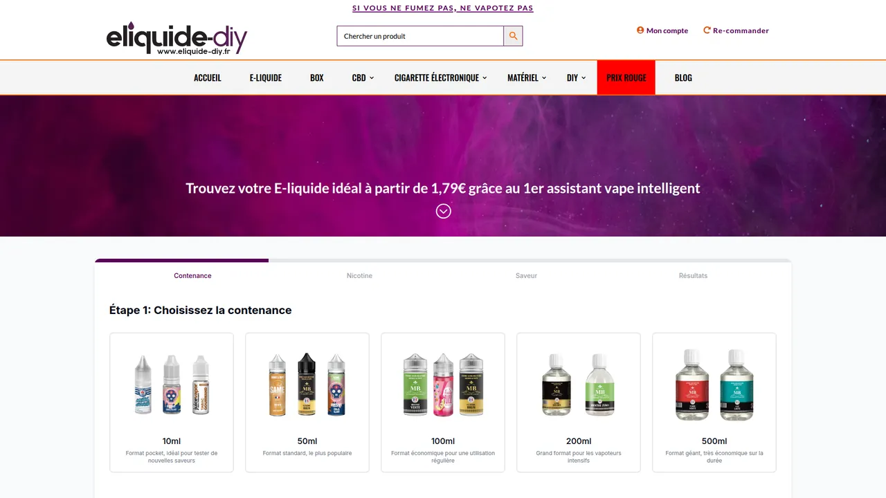 Aperçu du site Boutique e-liquide DIY
