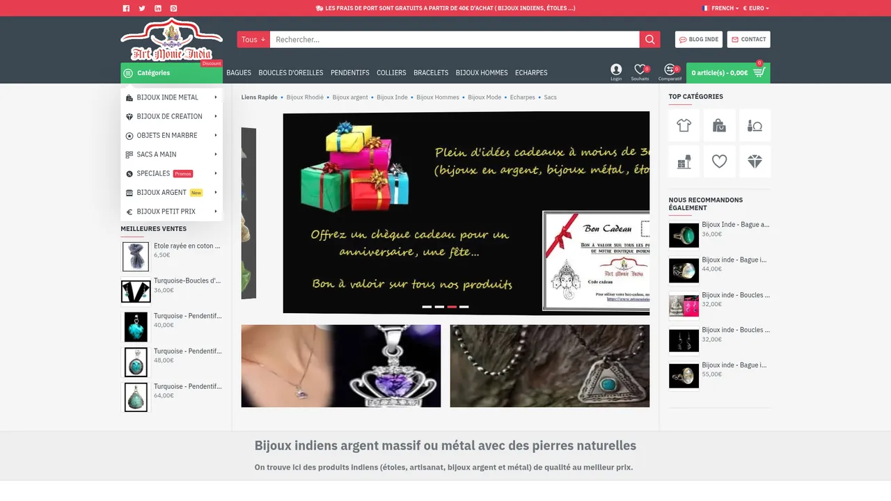 Aperçu du site Boutique en ligne de bijoux et artisanat indiens