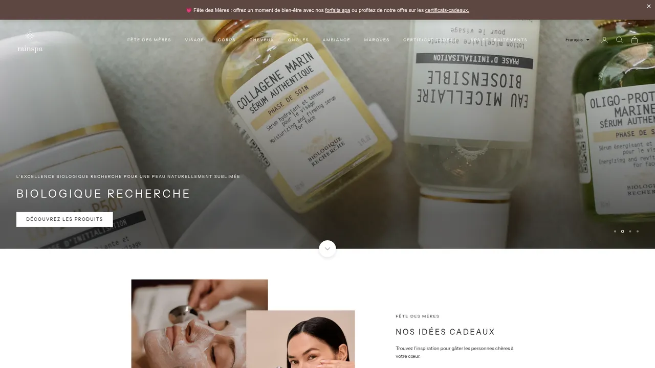 Screenshot de Boutique en ligne produits de bien-être, spa et relaxation | Rainspa