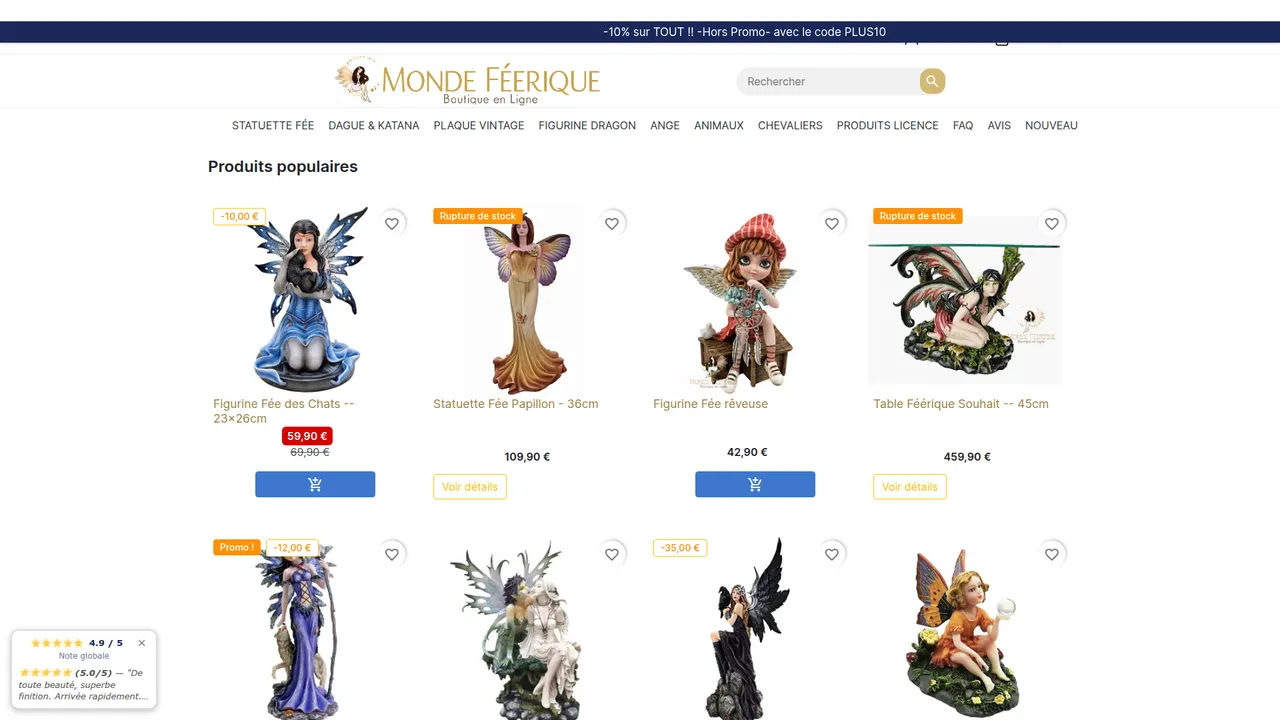 Aperçu du site Boutique Fées : Figurines Fées et Statuettes de Dragon
