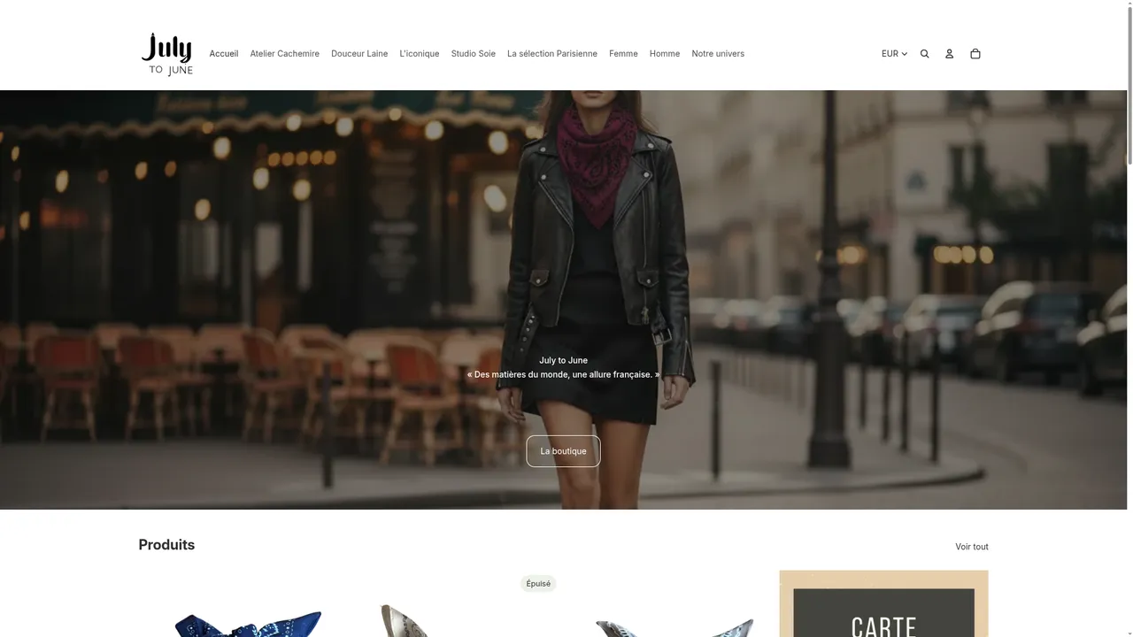 Screenshot de Boutique July to June - Écharpes en cachemire et en laine