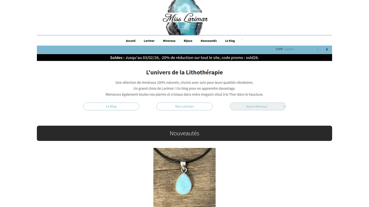 Aperçu du site Boutique Miss Larimar
