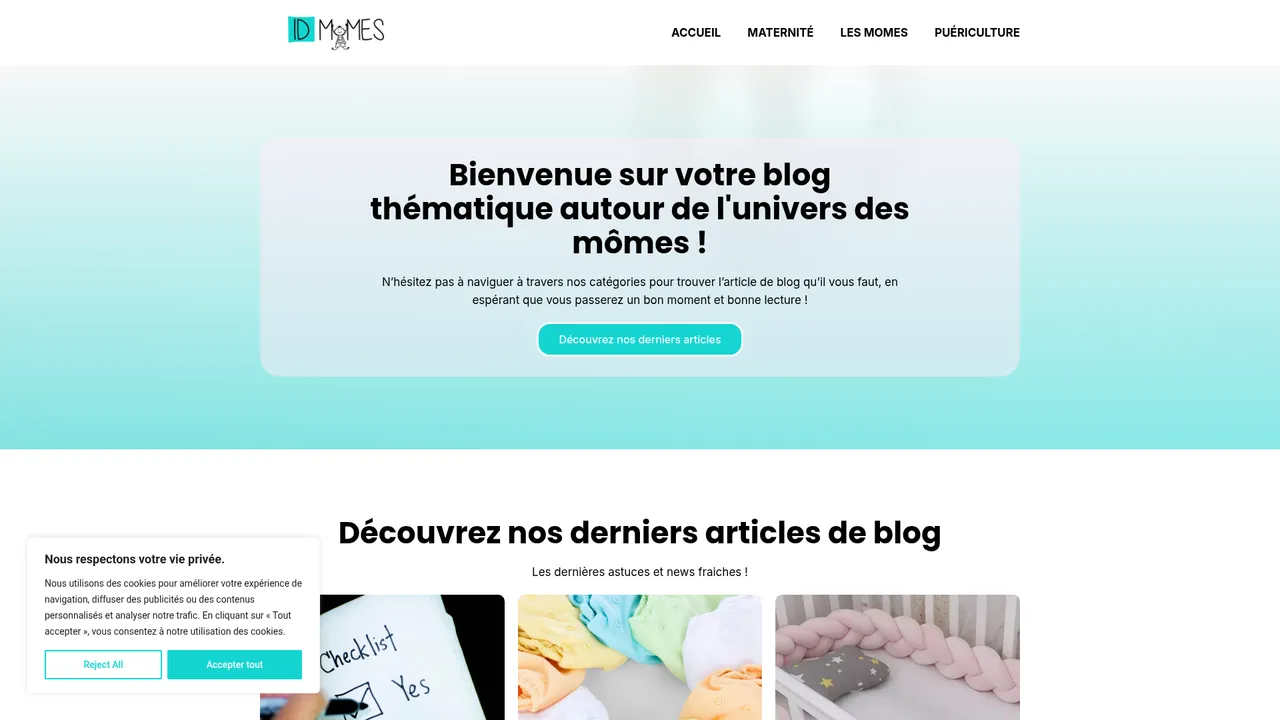 Aperçu du site Boutique pour les enfants et les parents
