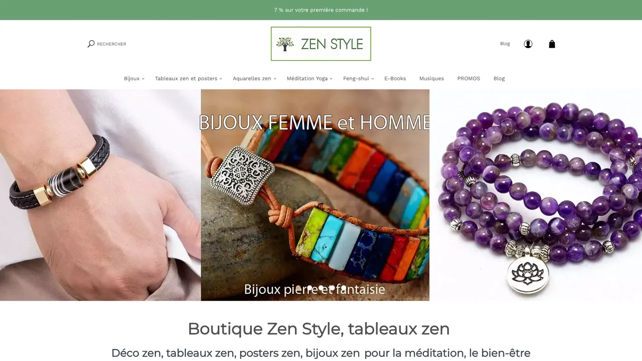 Screenshot de Boutique Zen Style : déco zen, méditation, yoga, bijoux zen