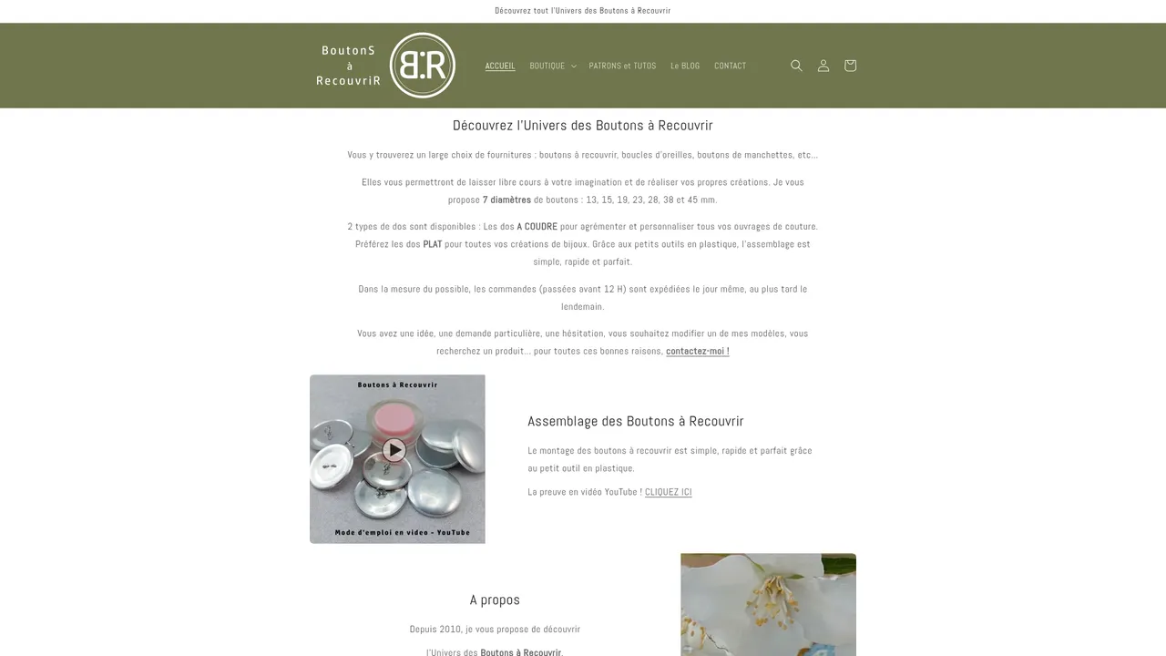 Aperçu du site Boutons à Recouvrir