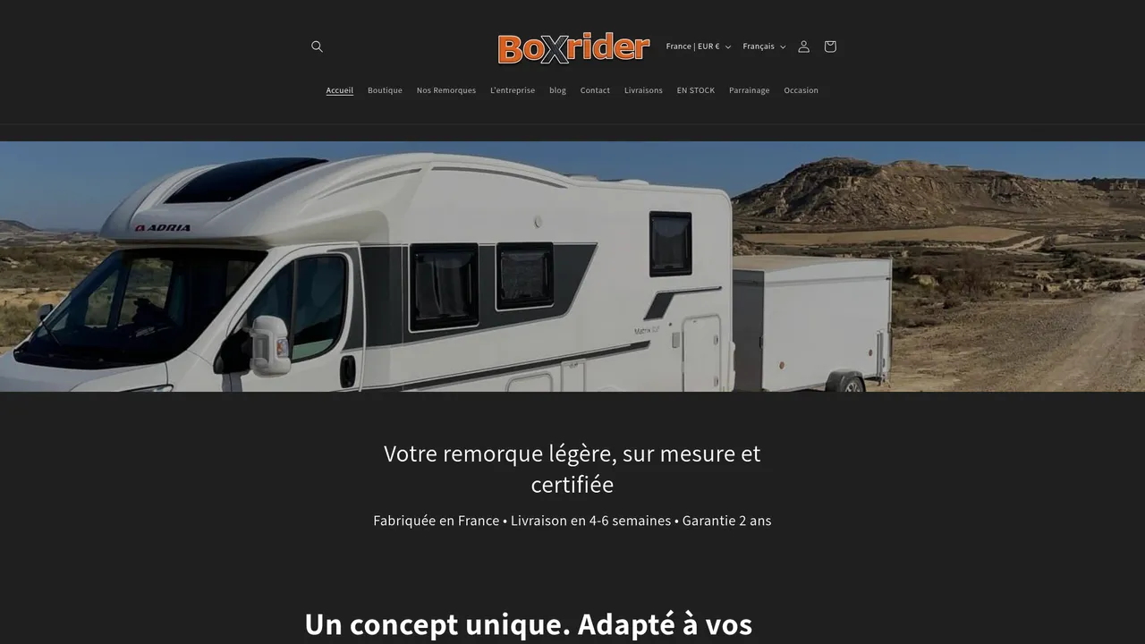 Aperçu du site BoXrider-Remorques fermées légères sur mesure de fabrication française