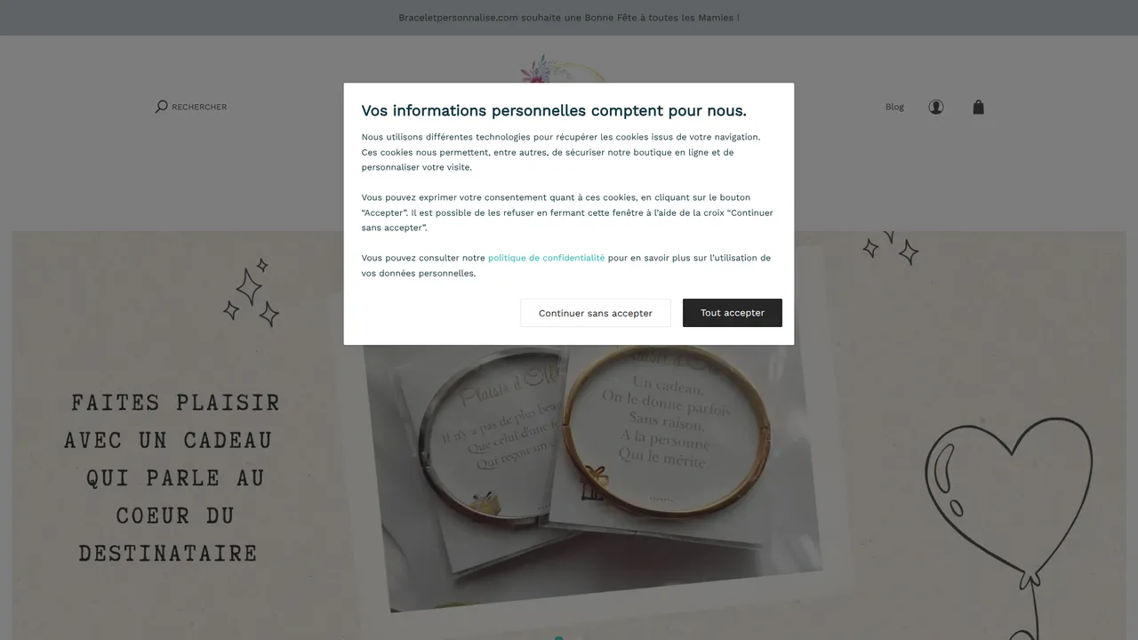 Aperçu du site Bracelet personnalisé