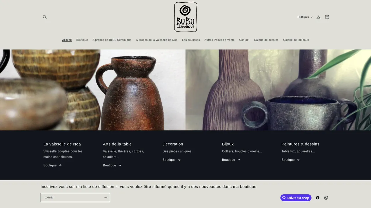 Aperçu du site BuBu Céramique : vaisselle inclusive, ergonomique, adaptée et déco