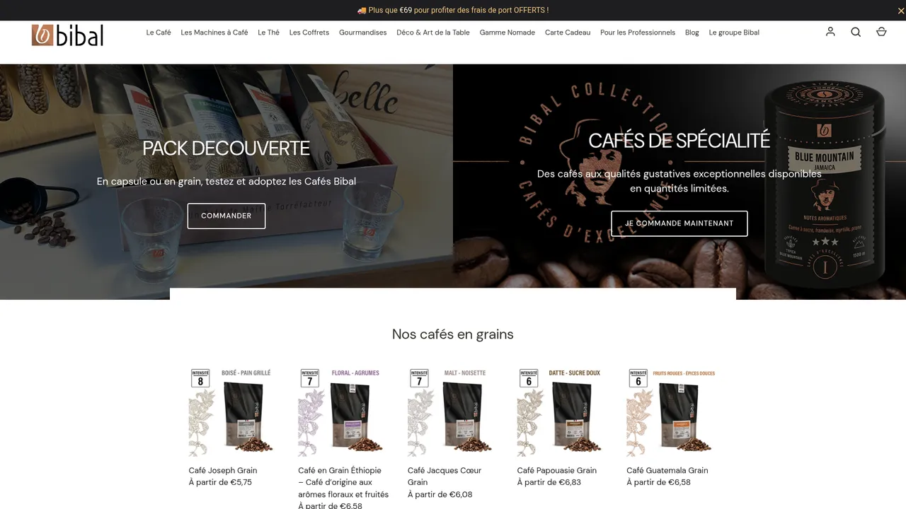 Aperçu du site cafes-bibal.fr