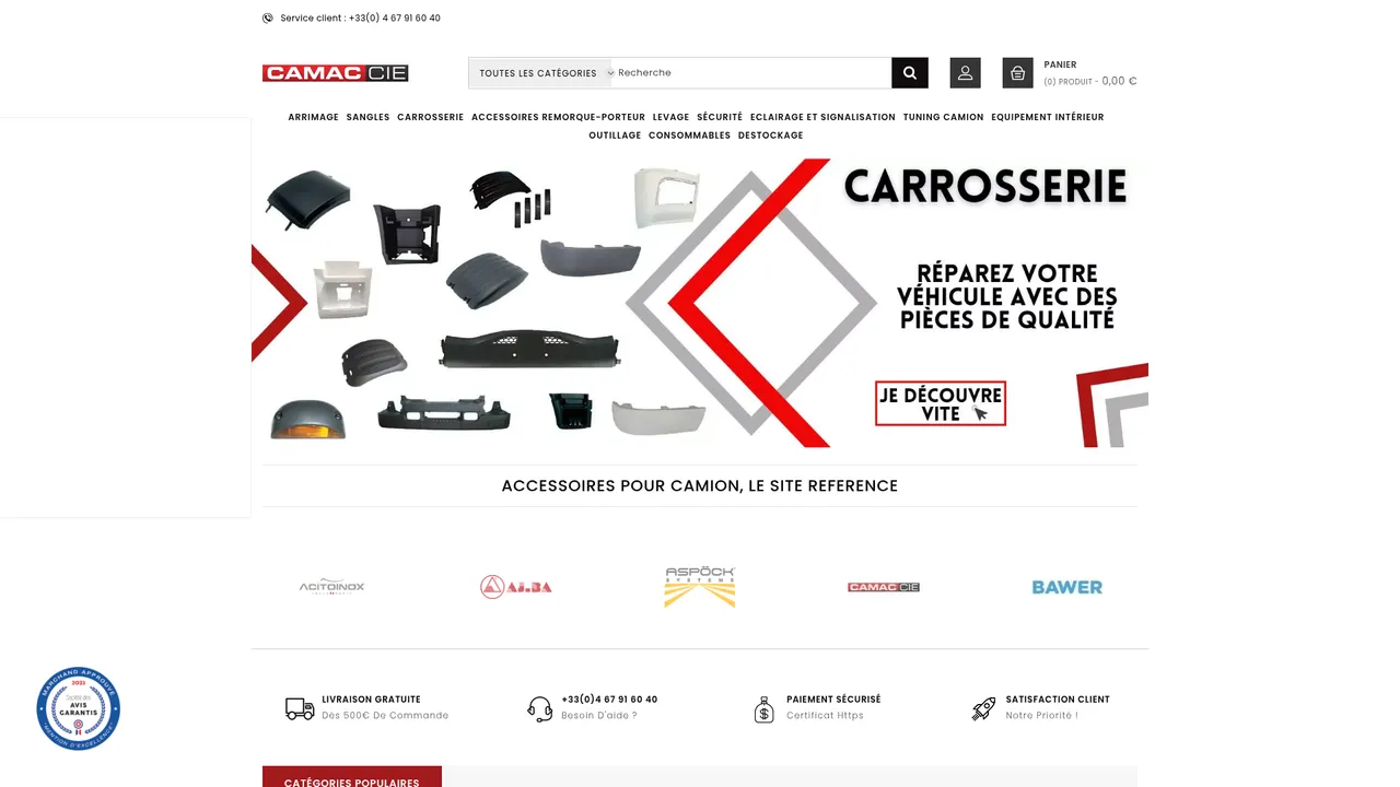 Aperçu du site Camac Cie : Tuning et Accessoires pour camions et poids lourds