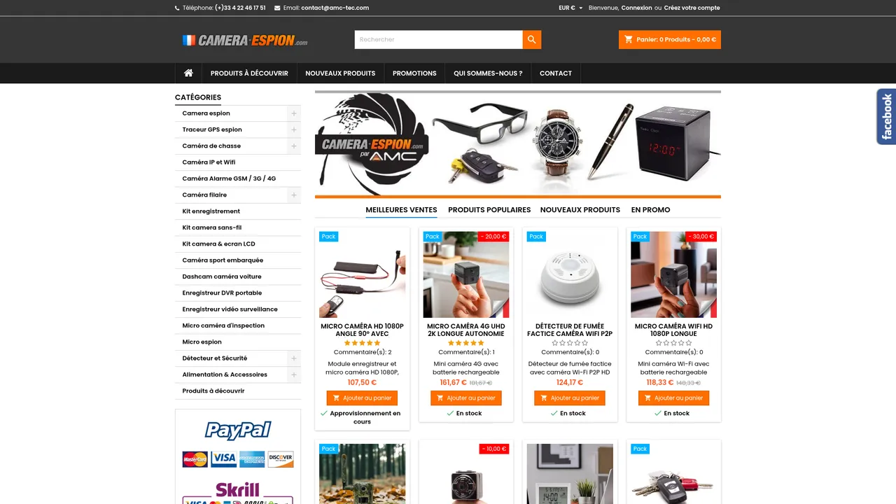 Aperçu du site Camera-Espion : le spécialiste de la sécurité hightech