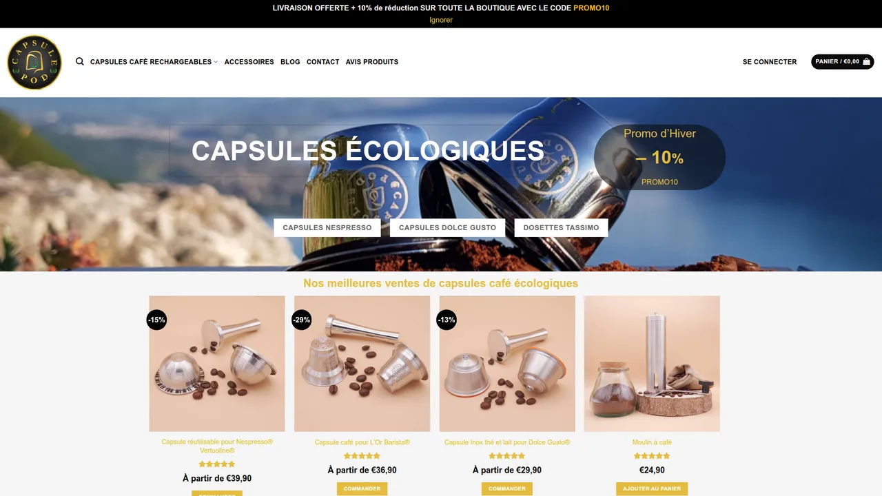 Screenshot de Capsule-pod.com - Capsules café réutilisables