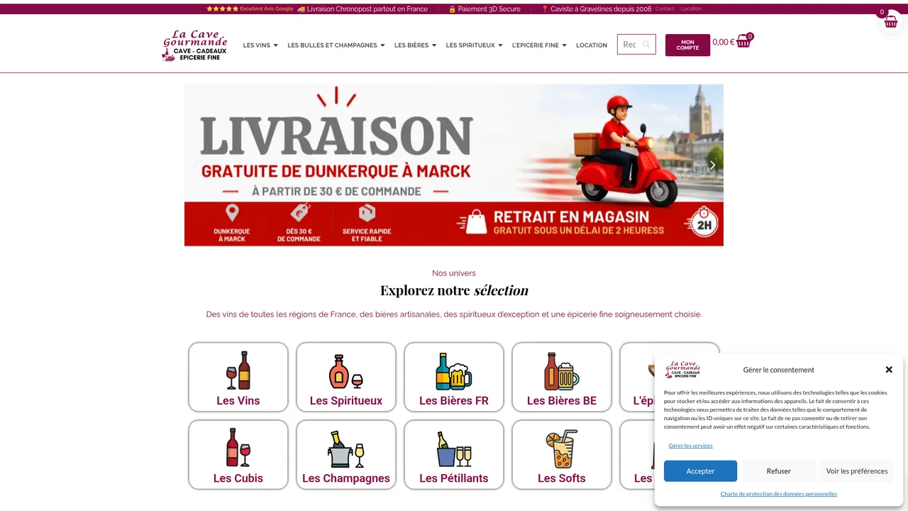 Aperçu du site CAVE GOURMANDE : Votre caviste en ligne