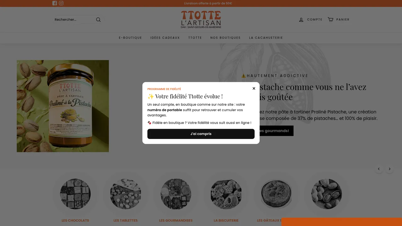 Aperçu du site Chocolaterie Ttotte