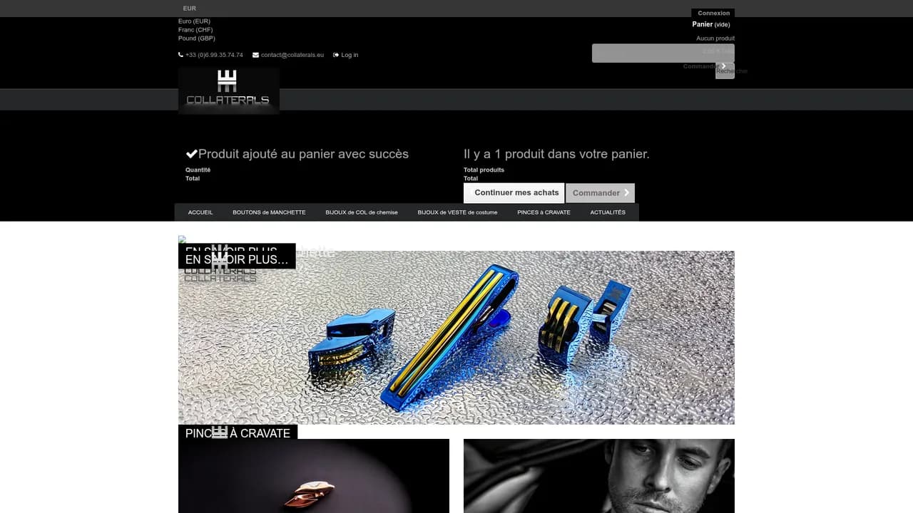 Aperçu du site Collatérals, Bijoux accessoires de Luxe pour Hommes