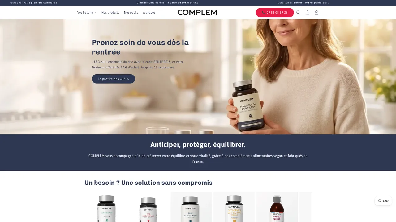 Screenshot de Compléments alimentaires naturels et vegan – COMPLEM