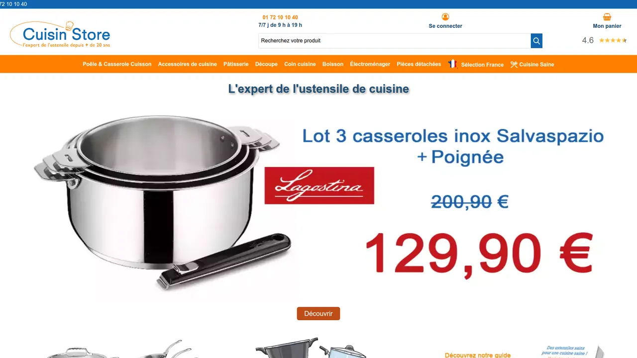 Aperçu du site CuisinStore l'expert en ustensiles de cuisine