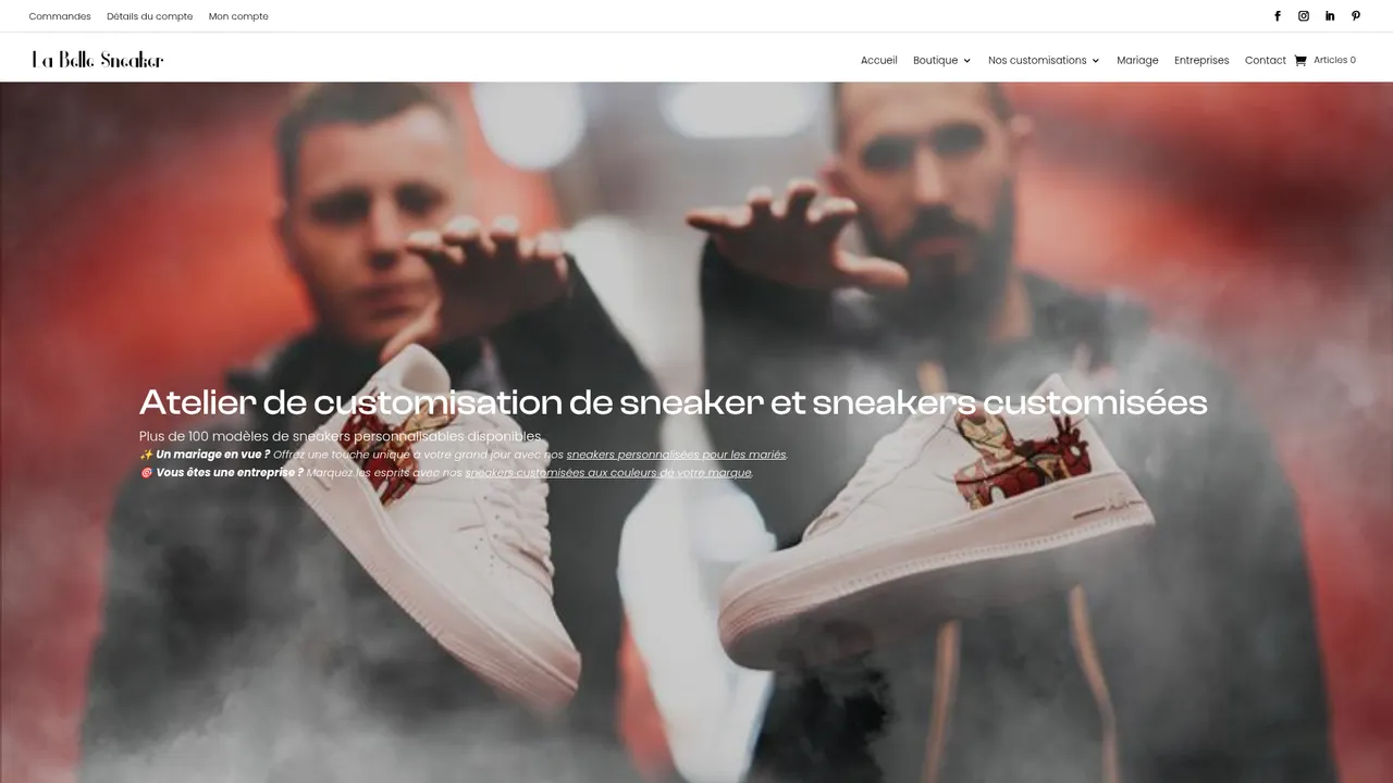 Aperçu du site Customisation de sneakers