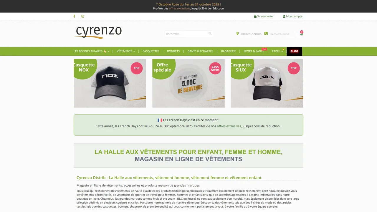 Aperçu du site Cyrenzo Distrib