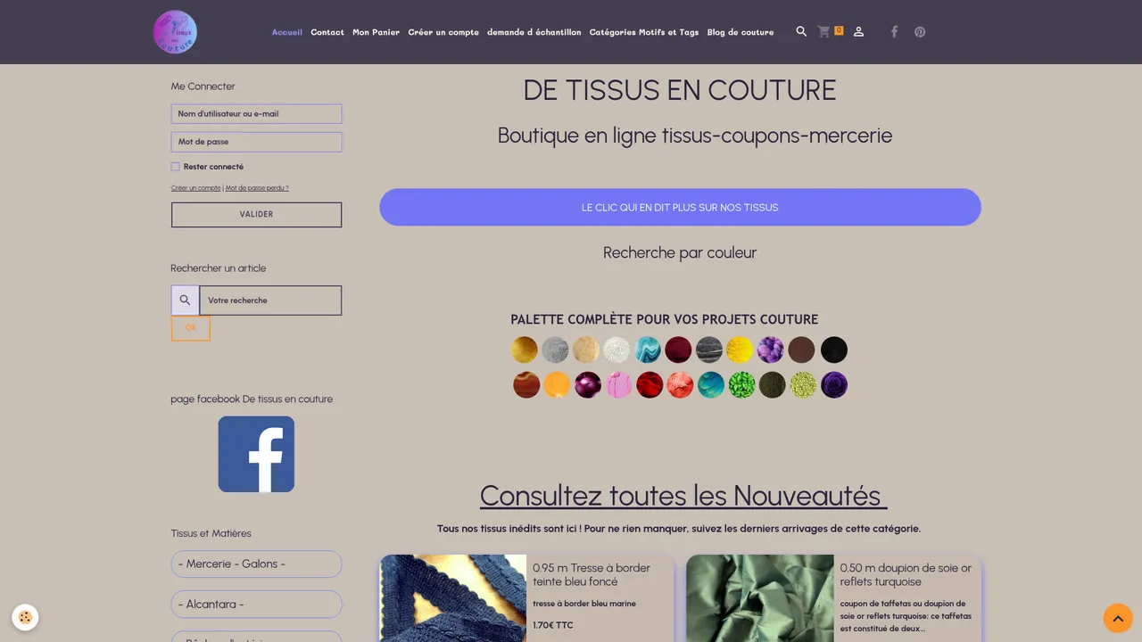 Aperçu du site De tissus en couture