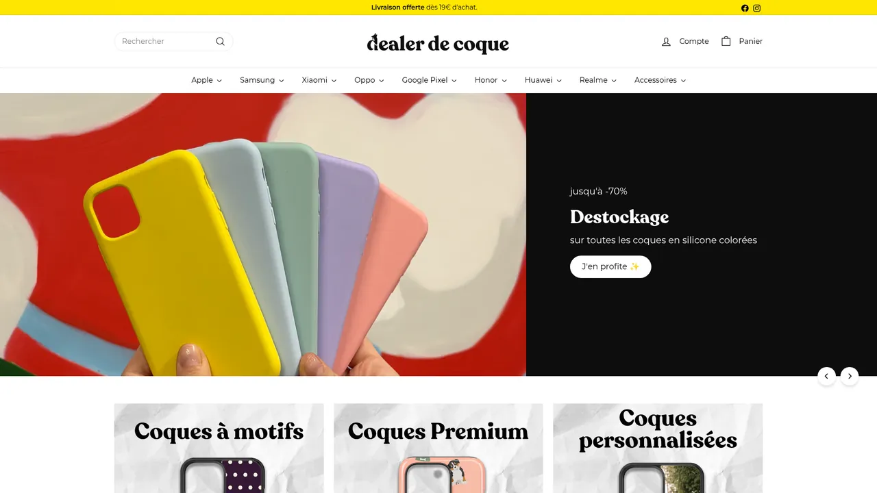 Aperçu du site Dealer de Coque – L’expert français des coques et accessoires mobiles