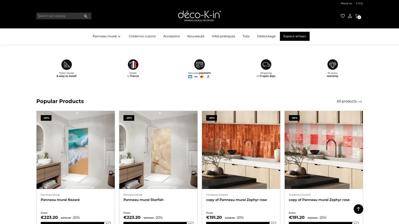 Aperçu du site déco-K-in, vente en ligne de revêtements muraux décoratifs