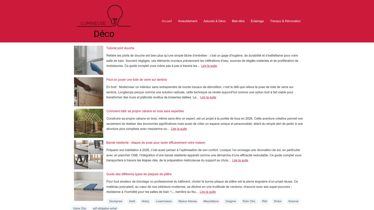 Aperçu du site Déco-Lumineuse.fr, objets lumineux et éclairage LED