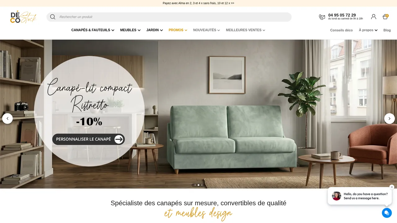 Aperçu du site Decostock : N°1 du canapé français, canapé 100% personnalisable