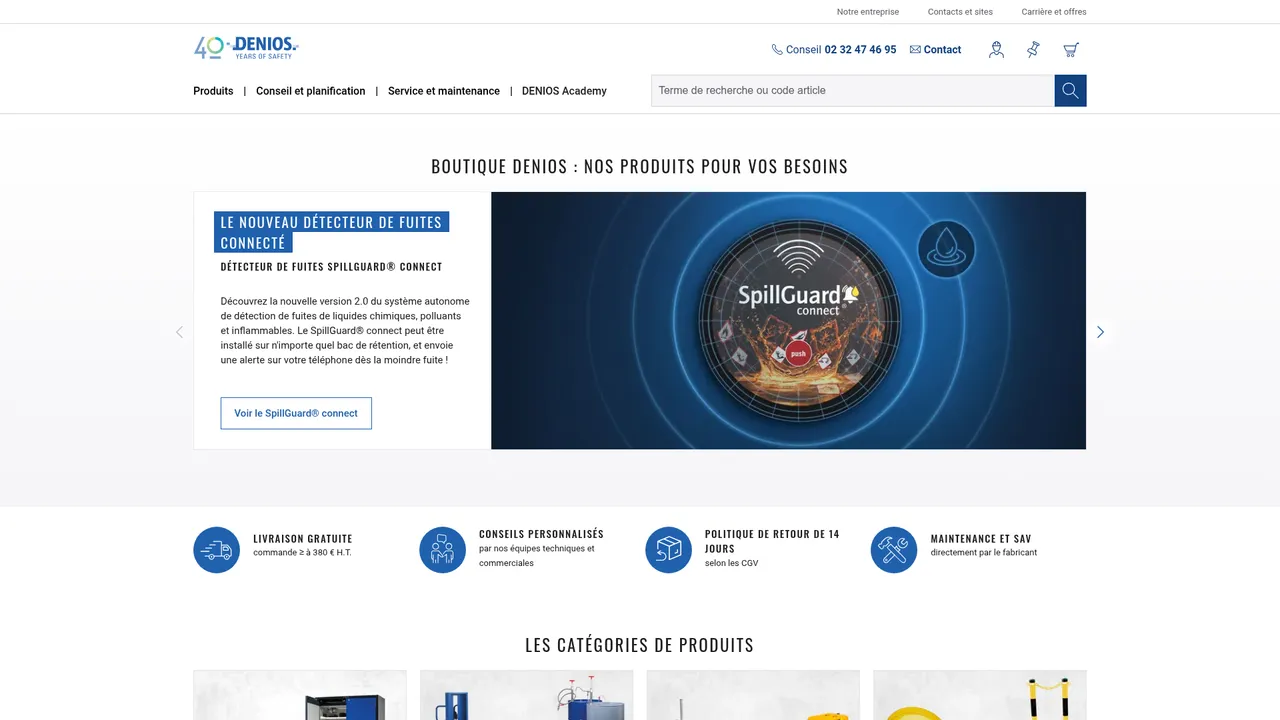 Aperçu du site Denios.fr, le spécialiste des fournitures industrielles