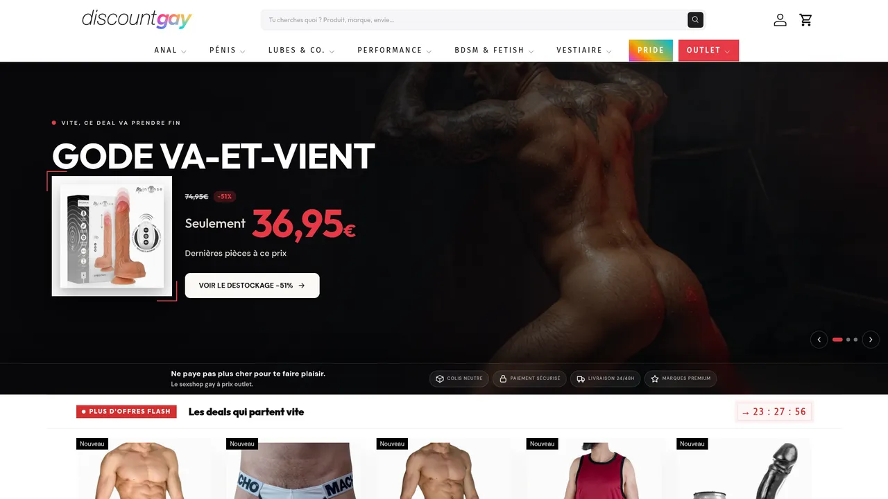 Aperçu du site DiscountGay : boutique érotique pour gay
