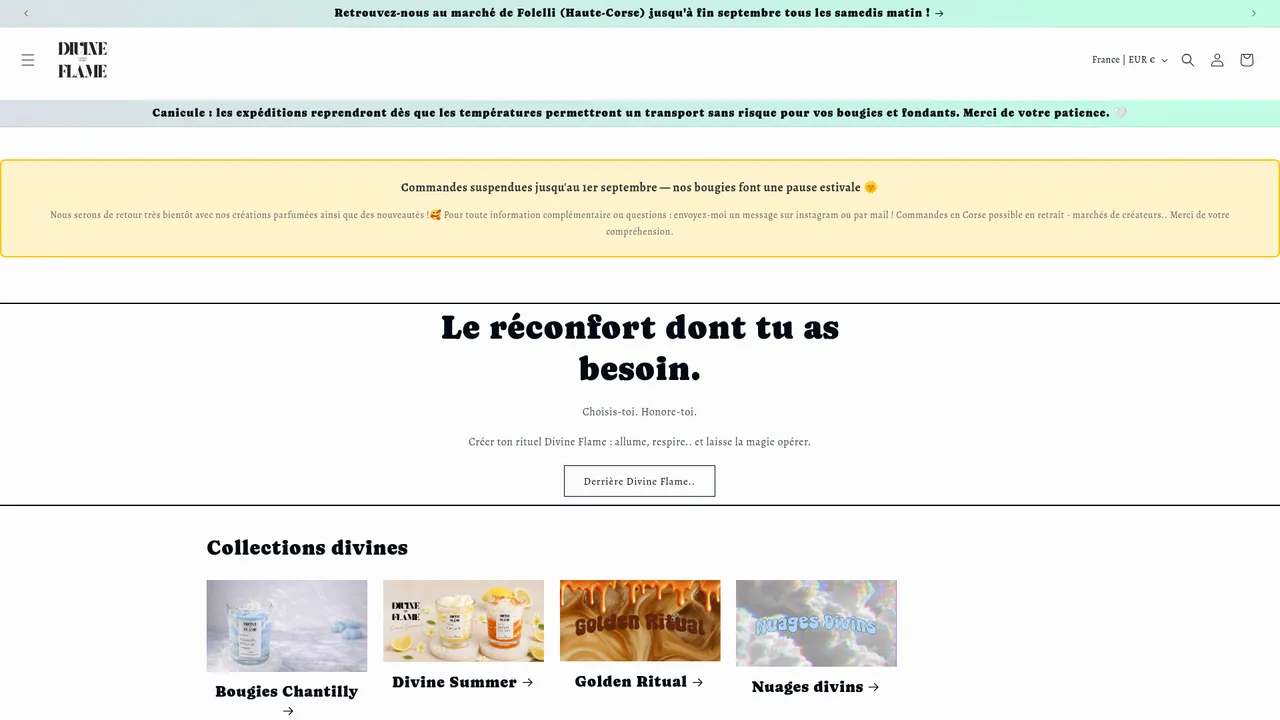 Screenshot de divineflame.myshopify.com