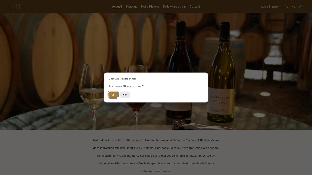 Aperçu du site Domaine Olivier Morin - Vins de Chitry en Bourgogne