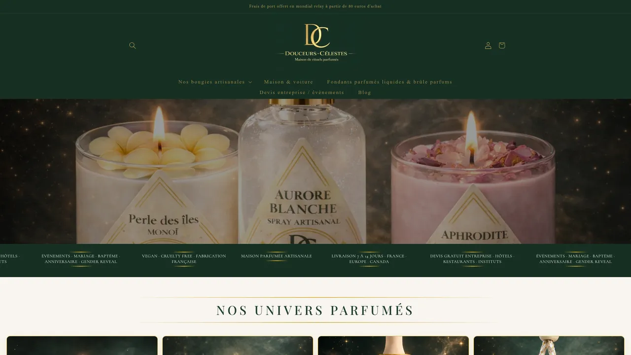 Screenshot de Douceurs Célestes | Bougies artisanales françaises