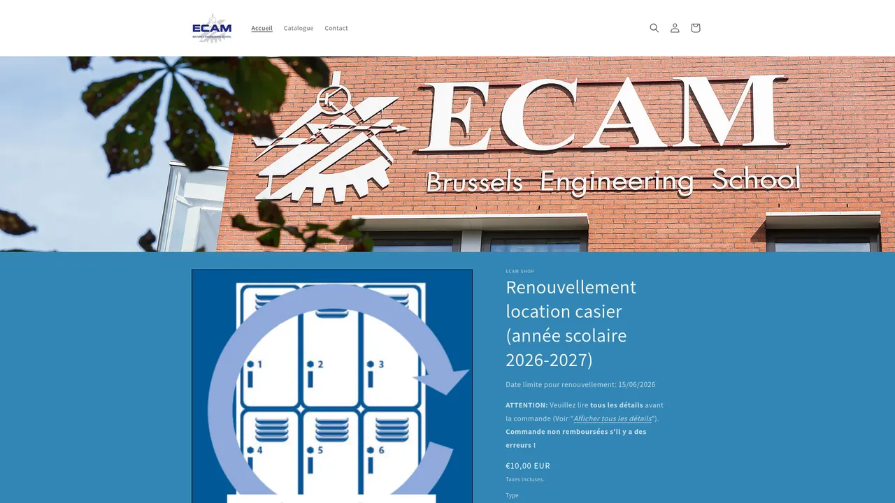 Aperçu du site ECAM Shop