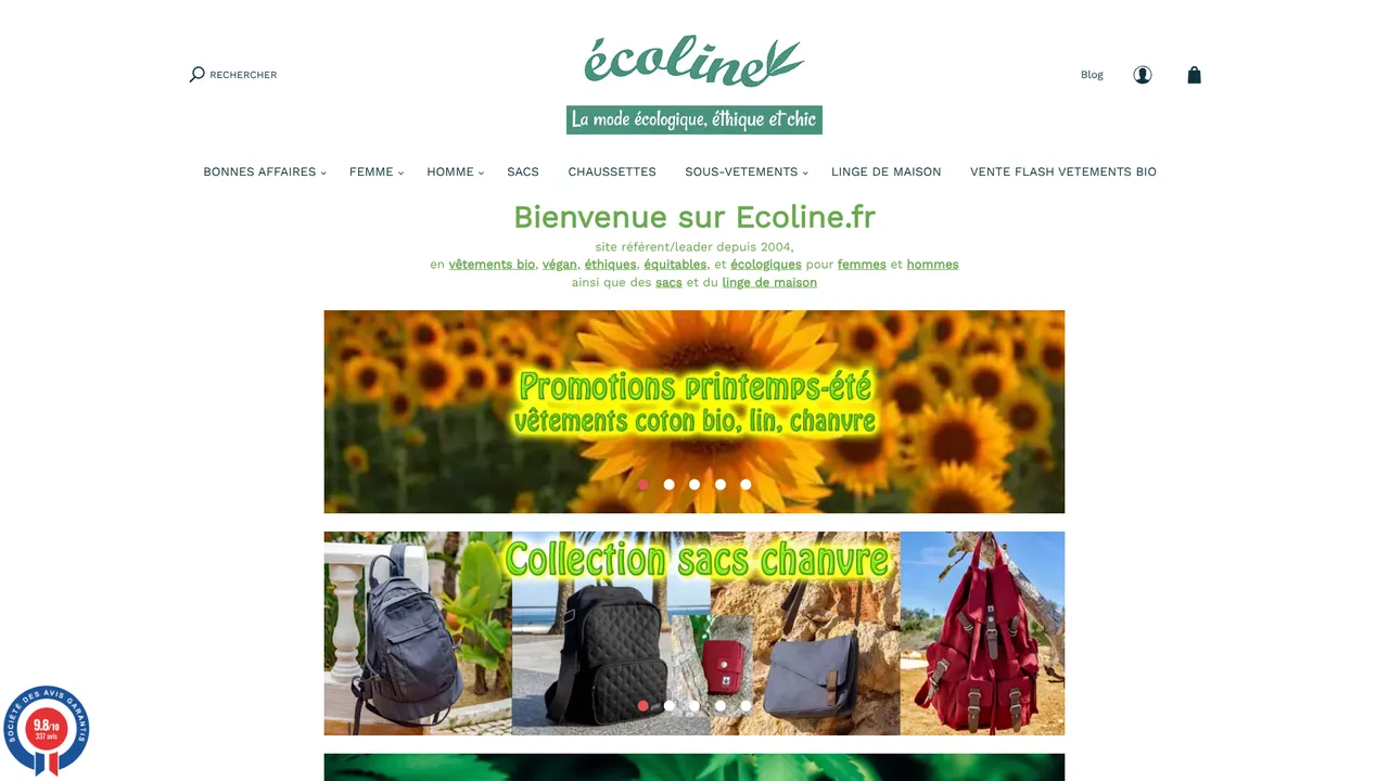 Aperçu du site Ecoline - "la mode écologique, éthique et chic"