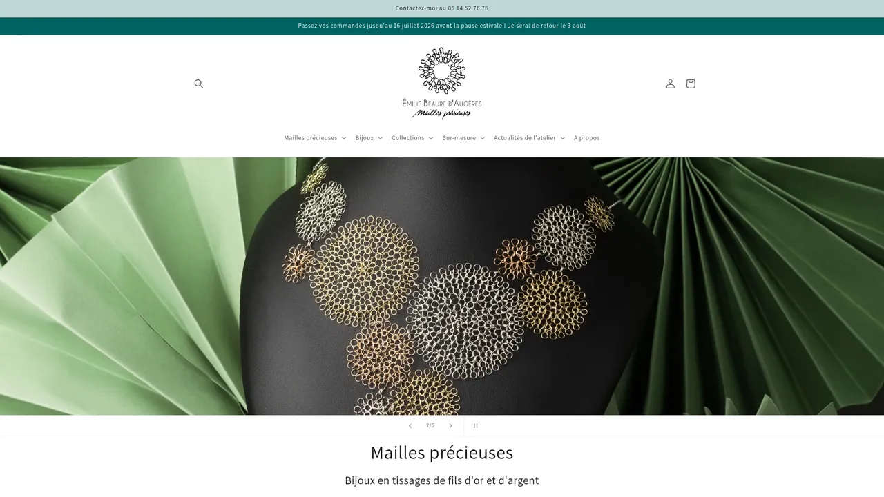 Aperçu du site Emilie Beaure d'Augères, Mailles précieuses