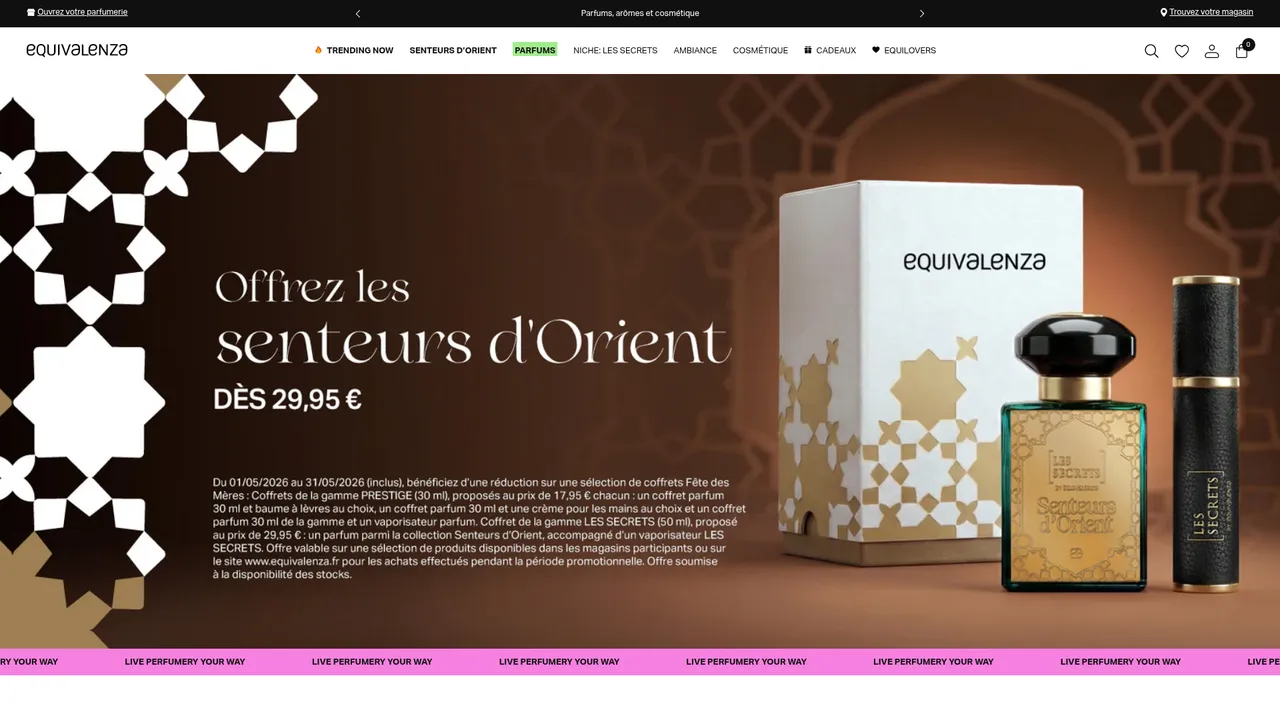 Screenshot de Equivalenza | Parfums uniques et rechargeables | Fragrances