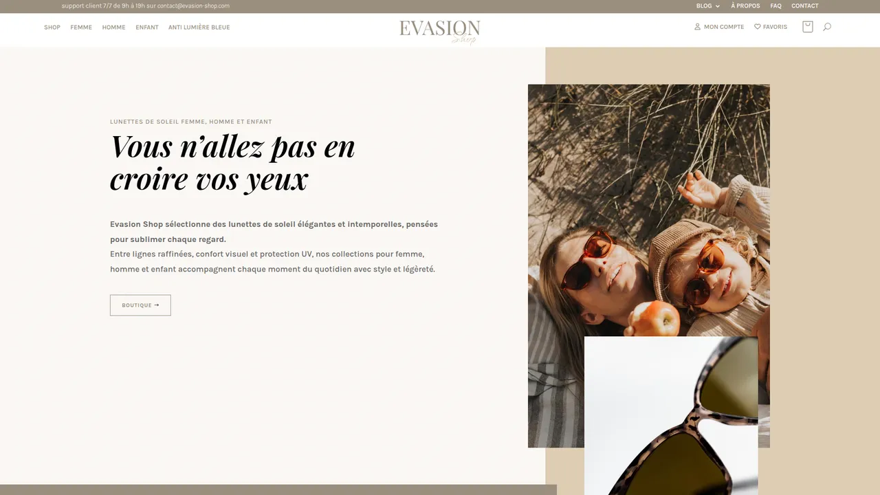 Aperçu du site Evasion Shop