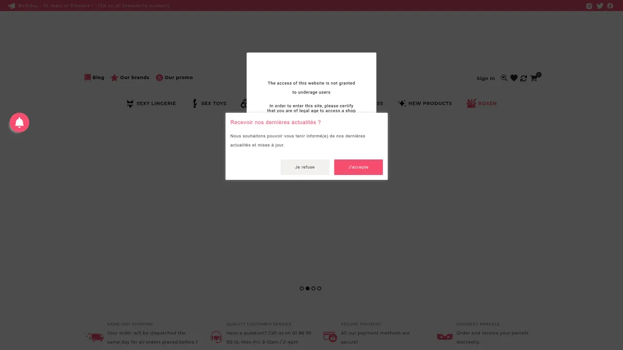 Aperçu du site EveSeLache, Boutique Sextoys