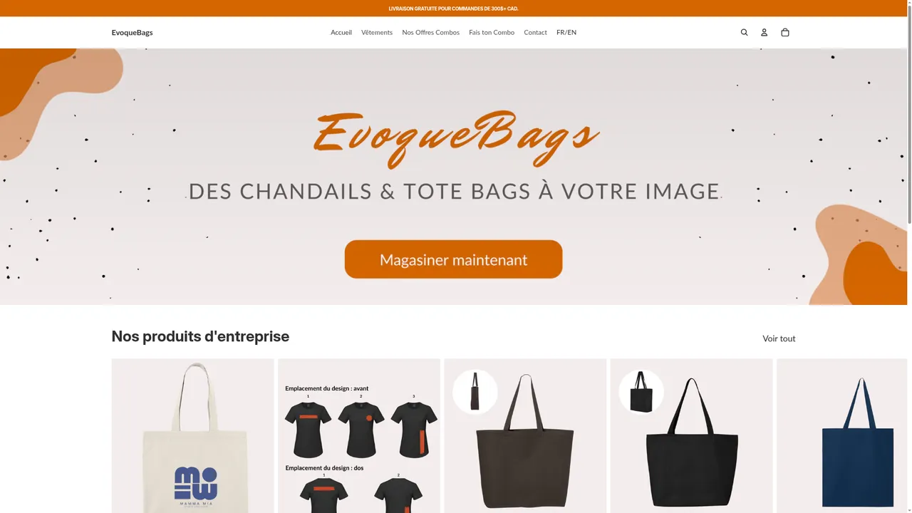 Aperçu du site EvoqueBags