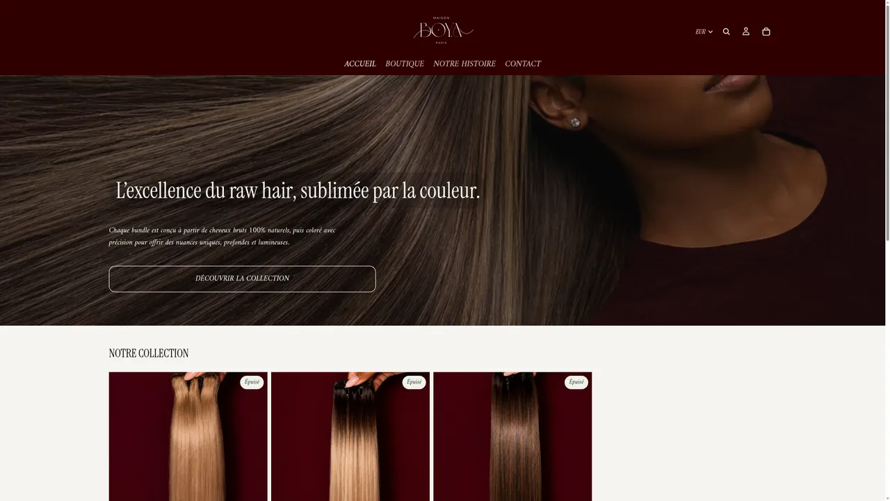 Screenshot de Extensions de cheveux premium | Maison Boya Paris