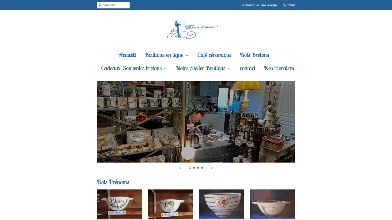 Screenshot de FAIENCES D'IROISE cadeaux souvenirs artisanaux fait main en Bretagne