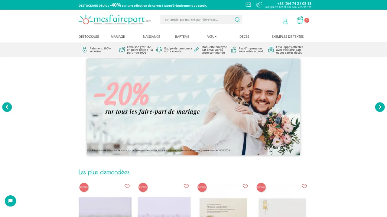 Aperçu du site Faire-part à personnaliser sur mesfairepart.com