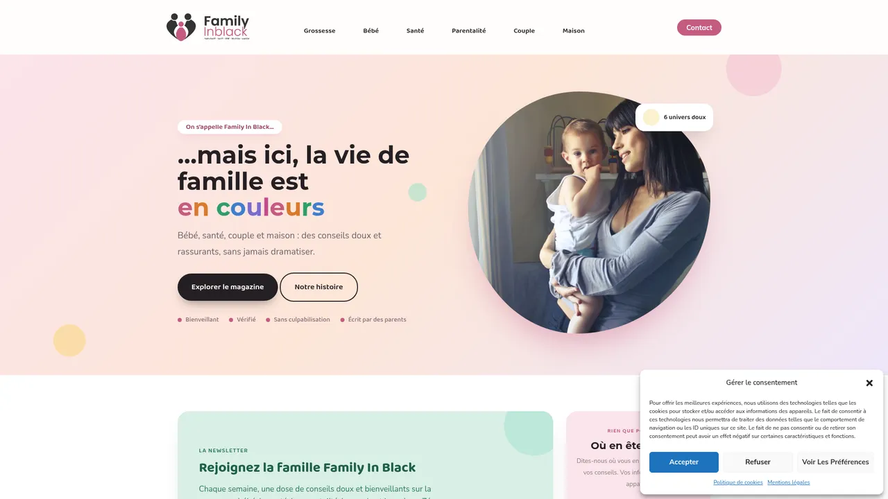 Aperçu du site FamilyInBlack, des vêtements noirs pour toute la famille