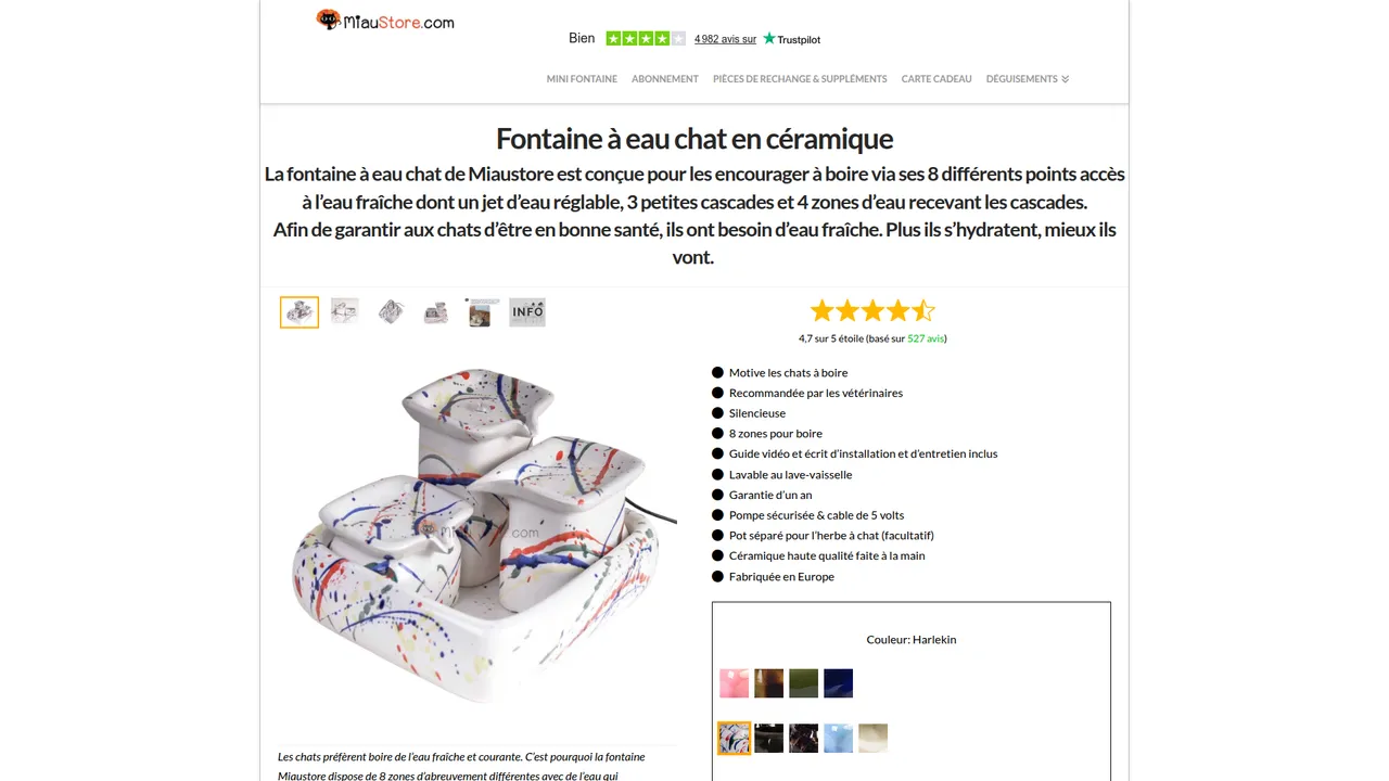 Aperçu du site Fontaine à eau pour chat