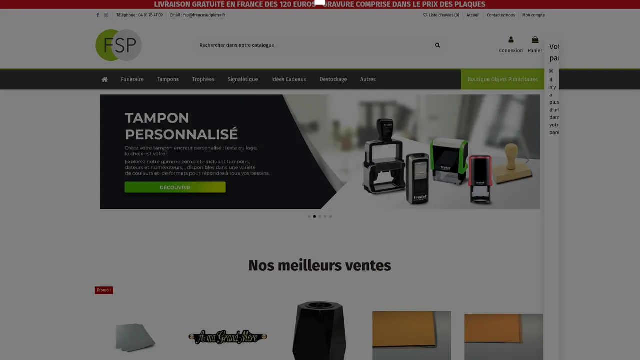 Aperçu du site FranceSudPierre, gravure et personnalisation tous supports