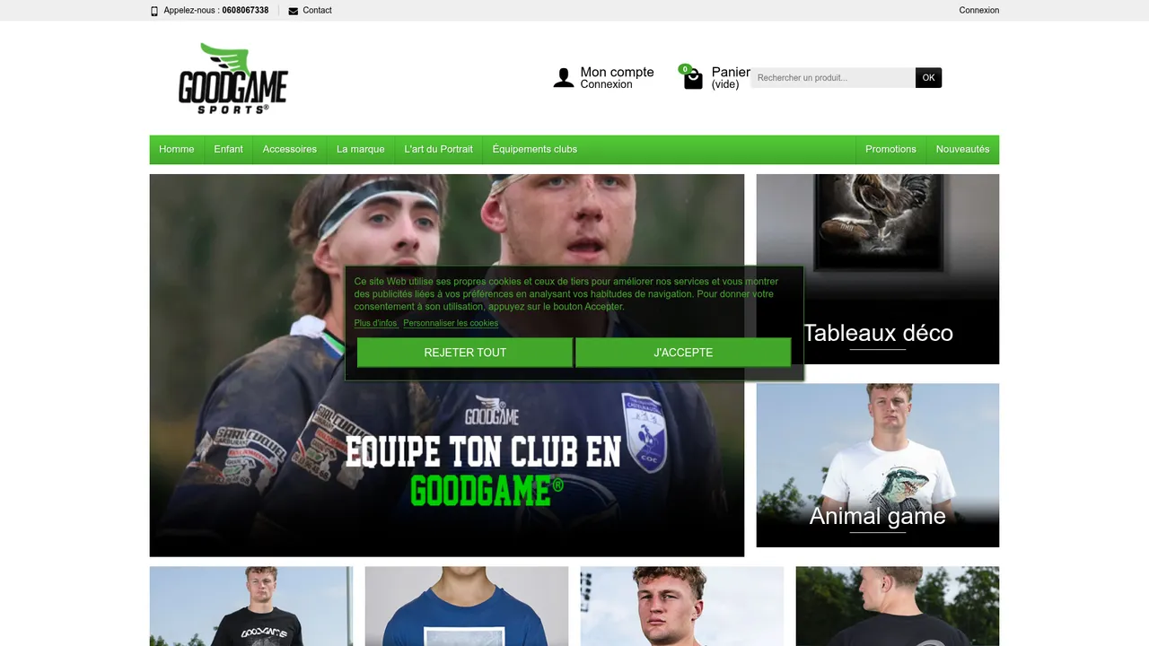 Aperçu du site Goodgame-Rugby, ligne de vêtements rugby bio et éthique