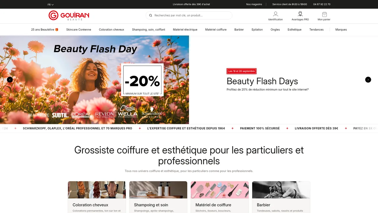 Screenshot de Gouiran Beauté: Produits coiffure & esthétique - Particulier & Pro