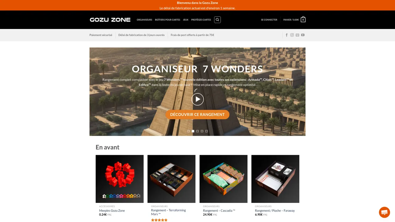 Aperçu du site Gozu Zone, boutique d'accessoires et jeux de société