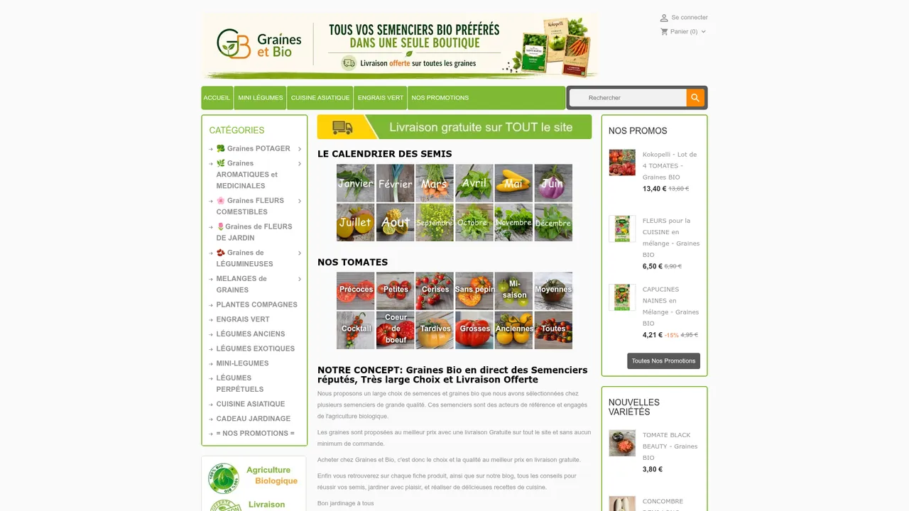 Aperçu du site Graines et bio : graines et semences bio